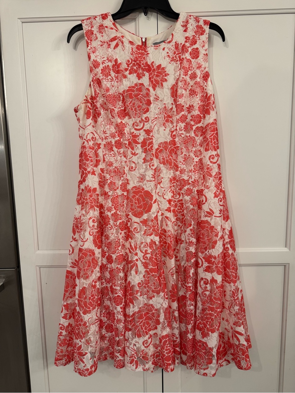 EUC Red Floral Fit-and-Flare Dress. Size 14P.